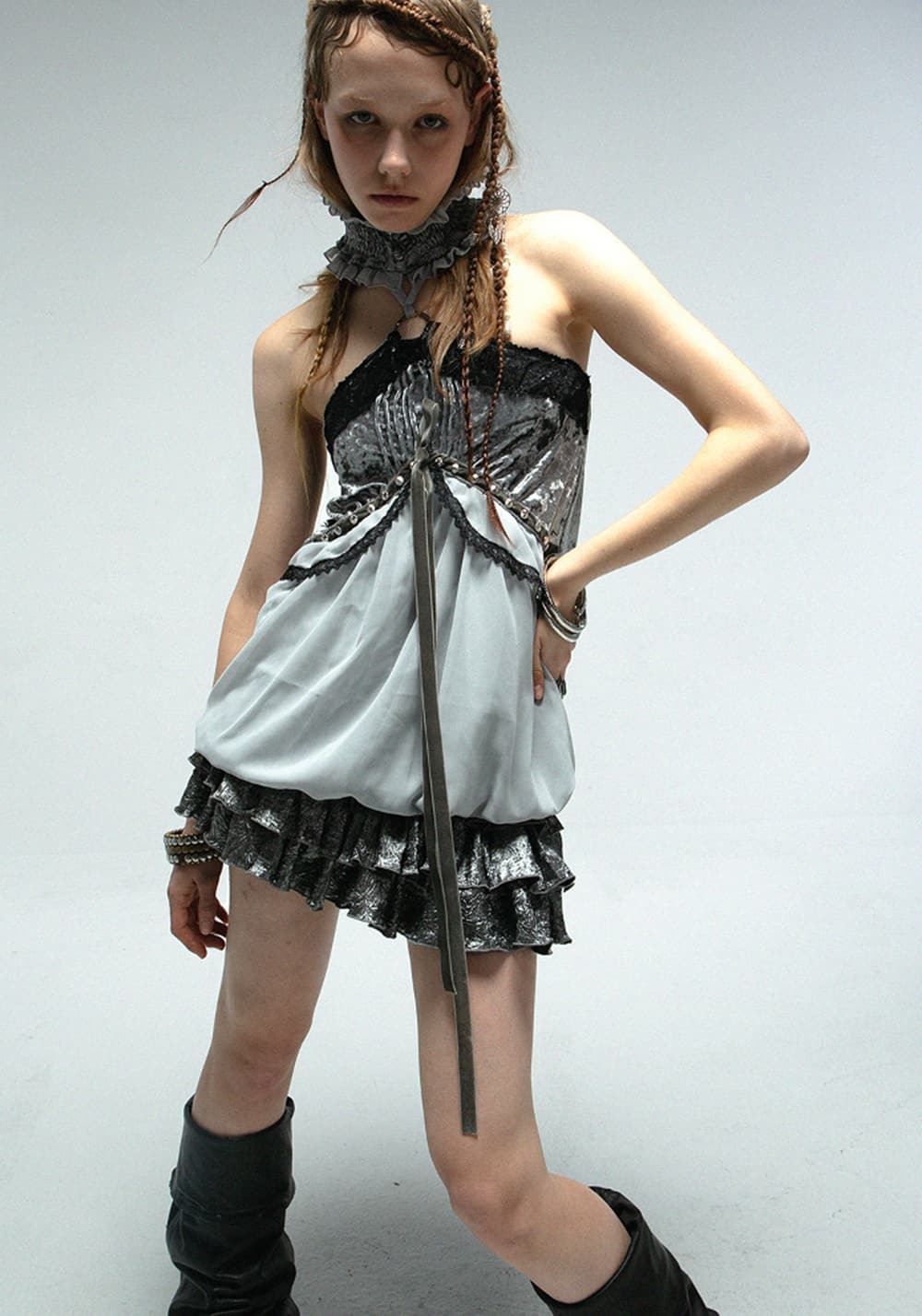 DOUBLEPUNCH丨Velvet Chiffon Halter Corset Top - PSYLOS 1, DOUBLEPUNCH丨Velvet Chiffon Halter Corset Top, Top, DOUBLEPUNCH, PSYLOS 1